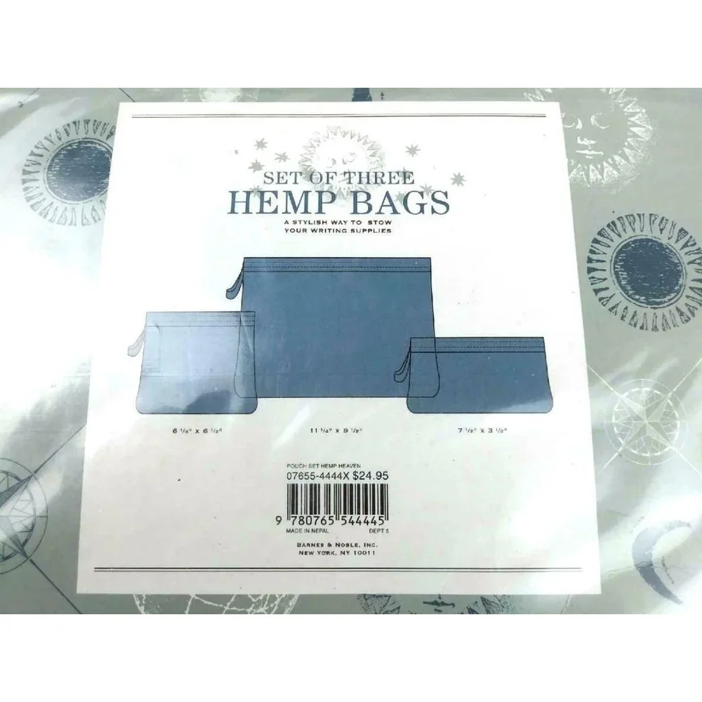 Hemp Bags Pouches Vintage Set of 3 Zippered New Hemp Heaven Nepal Barnes & Noble
